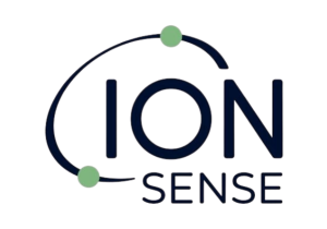 Logo New | ION SENSE ION SENSE logo: dark blue 'ION' with a curved arc and two green nodes around the text, forming a circuit motif.